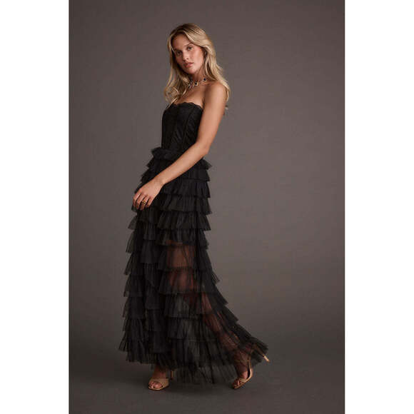 12th Tribe Esme Black Tulle Strapless Maxi Dress Size XSXS - Picture 1 of 3